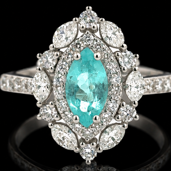 Designer M.C. Marchisio Natural Paraiba & Diamond 18KT White Gold Ring