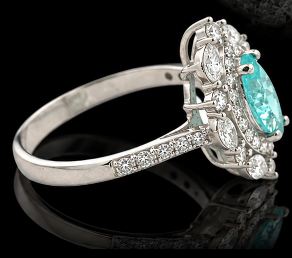 Designer M.C. Marchisio Natural Paraiba & Diamond 18KT White Gold Ring