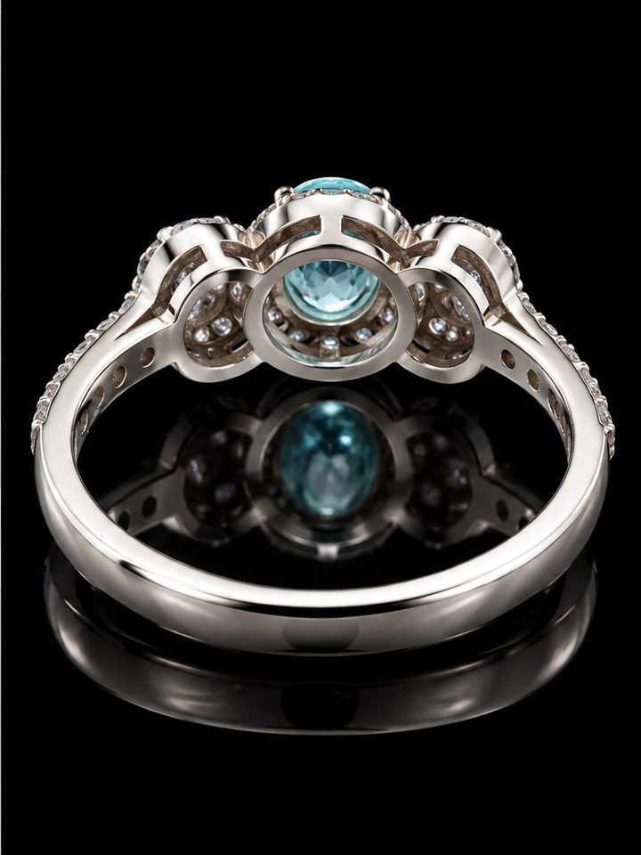 Designer M.C. Marchisio Natural Paraiba Tourmaline & Diamond 18KT White Gold Ring
