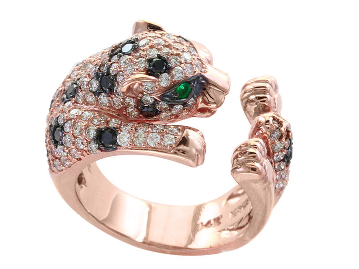 Diamond, Emerald and 14K Rose Gold Panther Ring