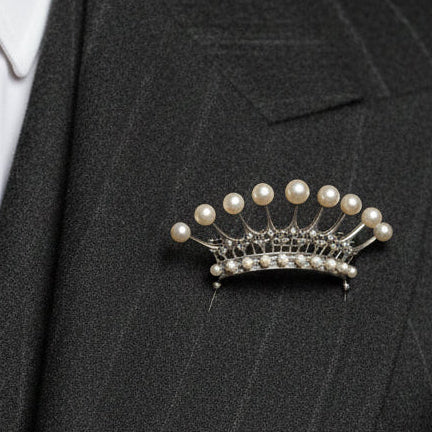 Designer Mikimoto Cultured Pearl and Platinum Crown Brooch