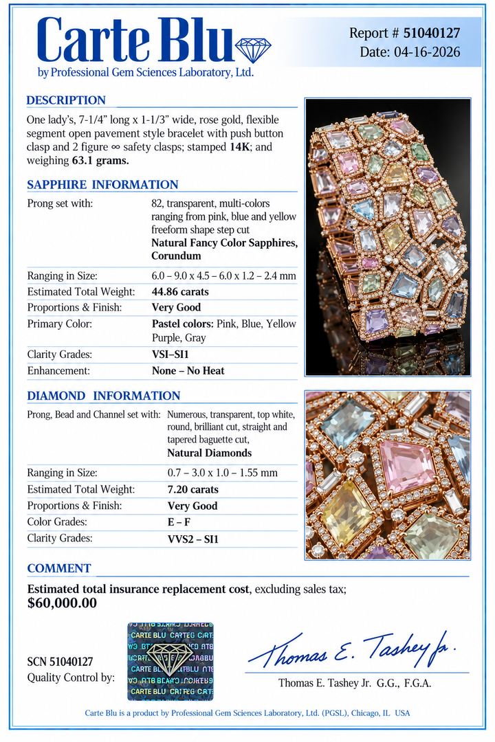 Estate M.C. Marchisio 44.86cttw. Multi Color No Heat Sapphire & Diamond 14KT Yellow/Rose Gold Bracelet