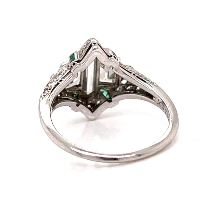 Art Deco Diamond and Emerald Platinum Ring