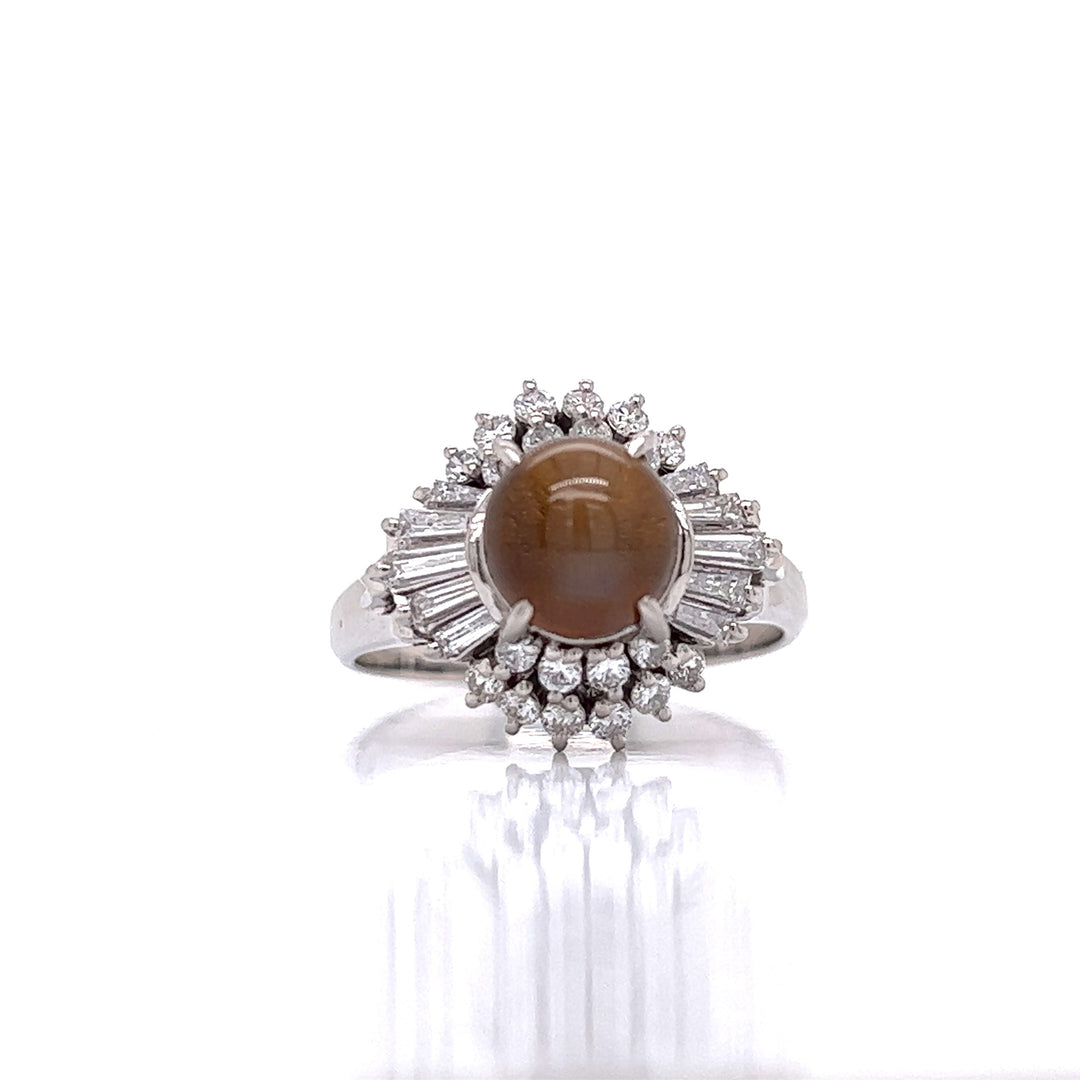 Cat's Eye Green Chrysoberyl & Diamond Platinum Ring