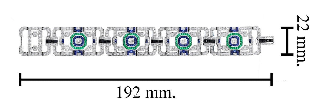 Art Deco Style Diamond, Onyx, Sapphire and Emerald New Bracelet