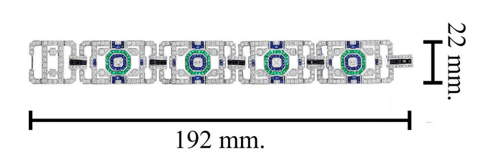 Art Deco Style Diamond, Onyx, Sapphire and Emerald New Bracelet