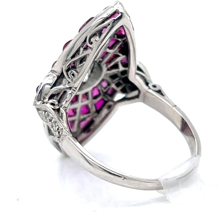 Geometric  Diamond and Ruby Platinum Ring