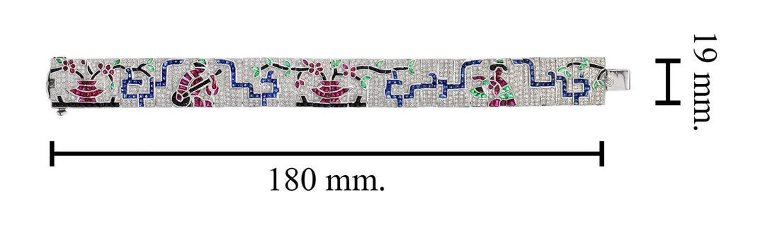Custom Made Diamond Ruby Emerald Onyx Sapphire 18K White Gold Bracelet