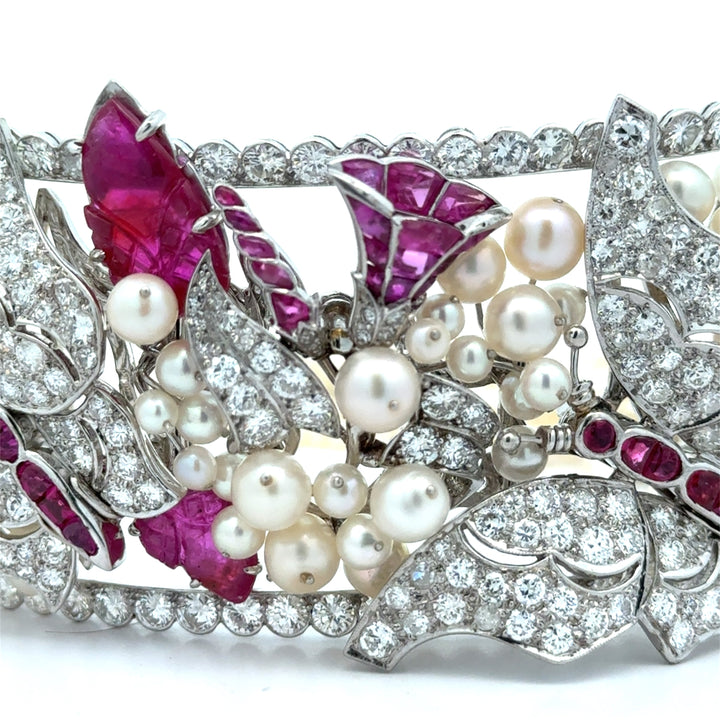 Estate Of Hollywood Actress Connie Stevens Diamond Ruby and Pearl Multi Row 18K White Gold Necklace