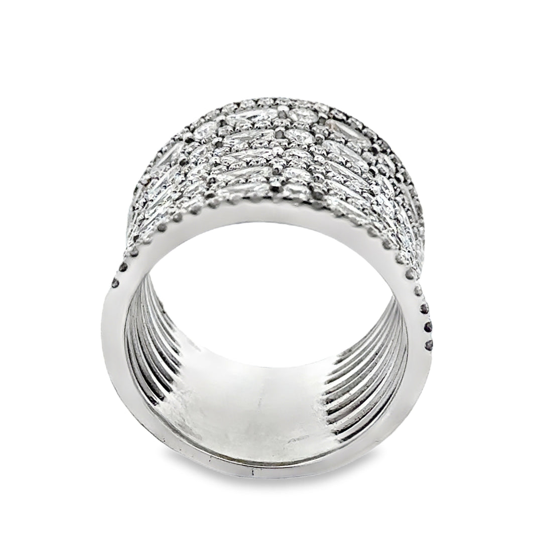 Multi Row Diamond 18K White Gold Ring