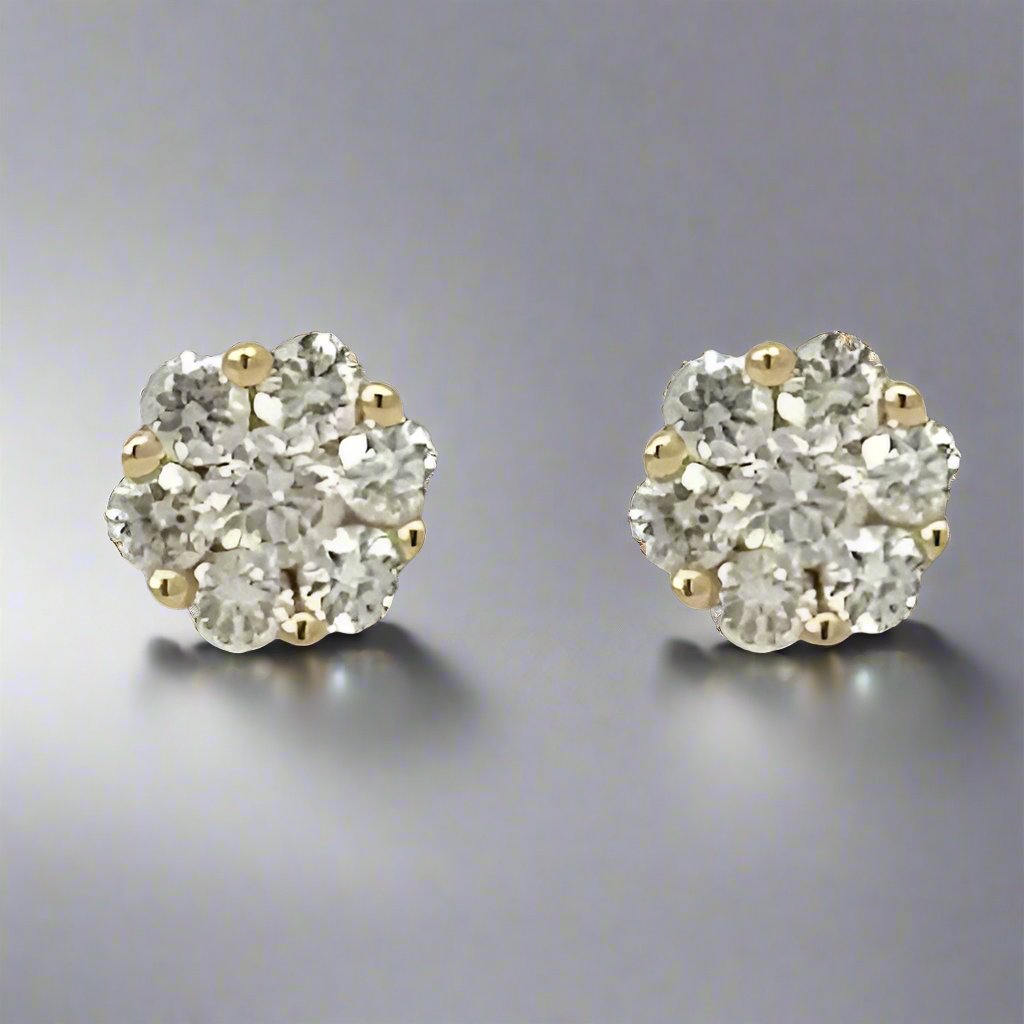 Flower Child 14K Yellow Gold Brilliant Cut Natural White Diamond Stud Earrings