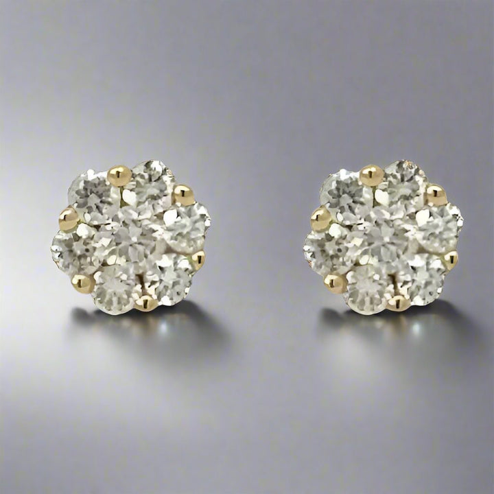 Flower Child 14K Yellow Gold Brilliant Cut Natural White Diamond Stud Earrings