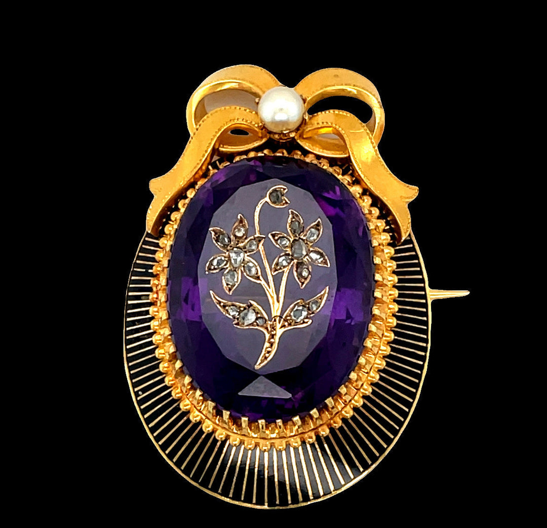 Antique Amethyst, Diamond and Pearl Brooch