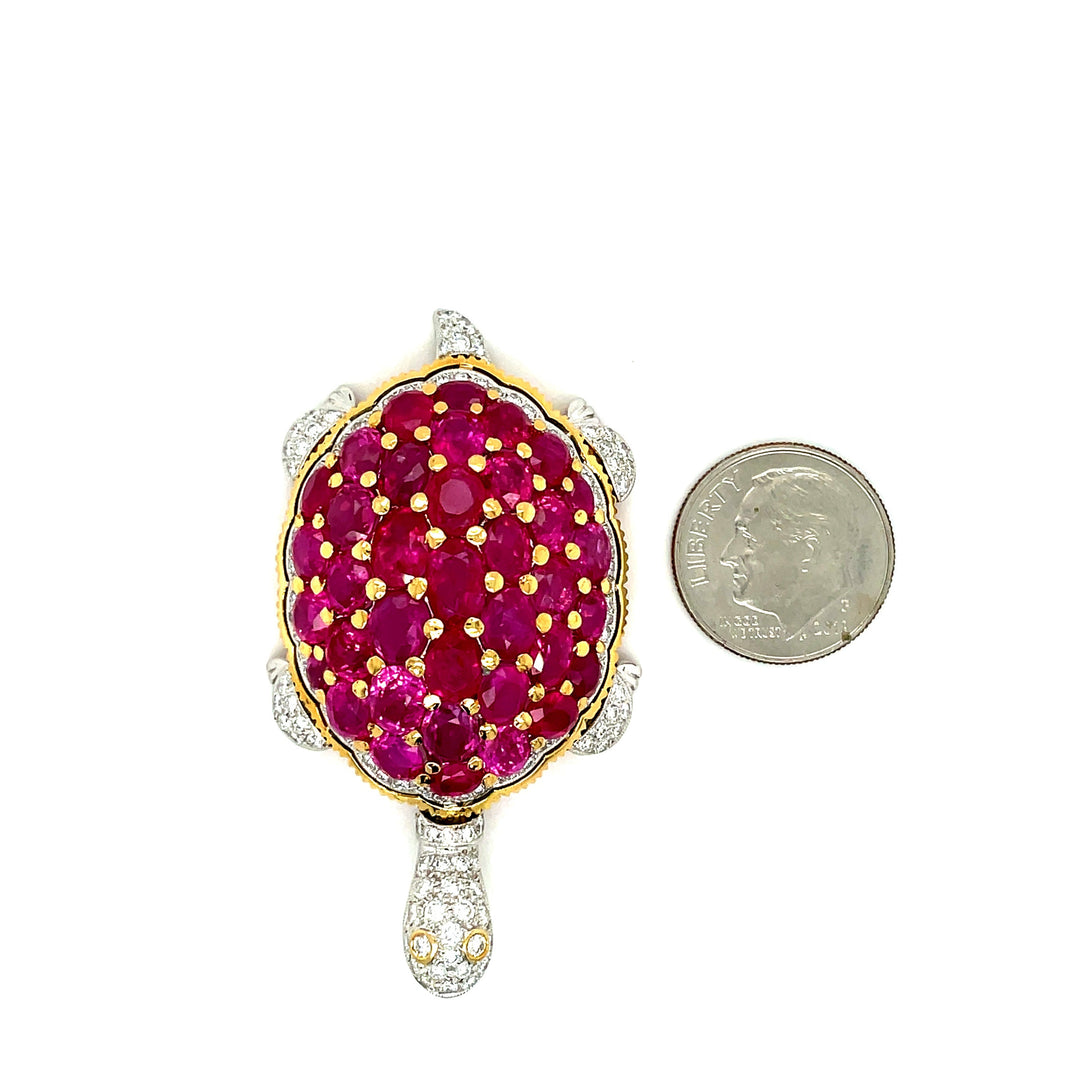 Ruby and Diamond Turtle Brooch/Pin