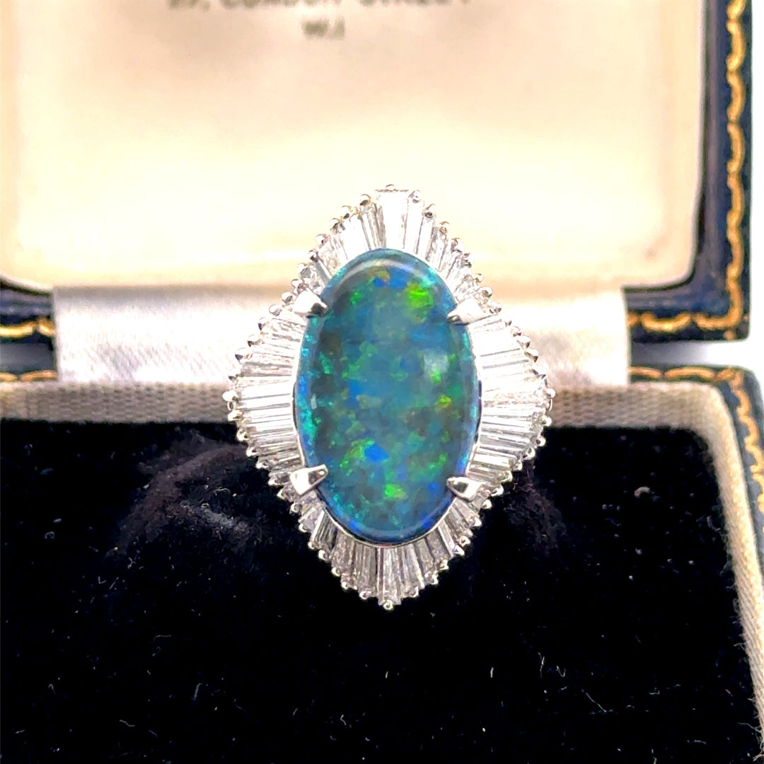 GIA Black Opal and Diamond Platinum Ring