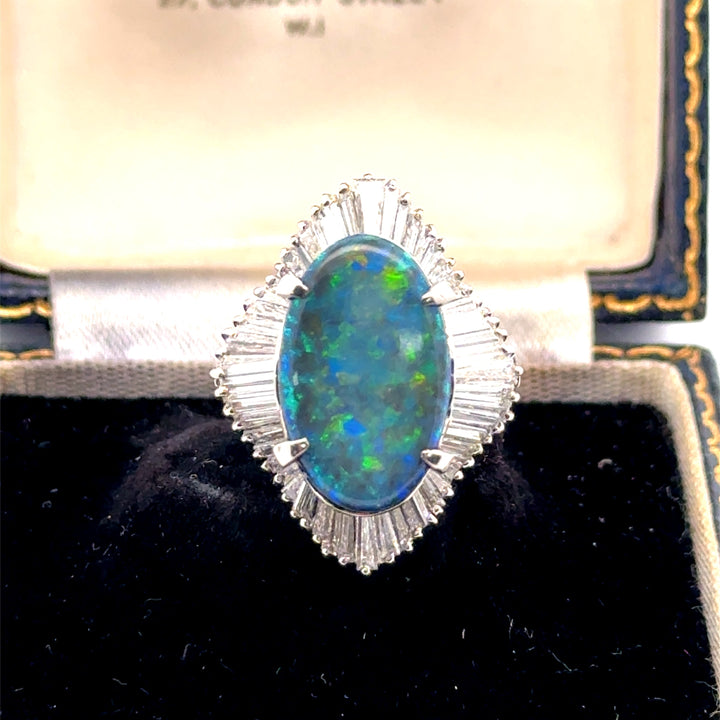 GIA Black Opal and Diamond Platinum Ring