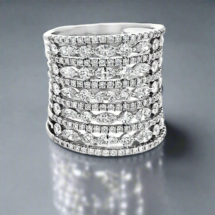 Multi Row Diamond 18K White Gold Ring