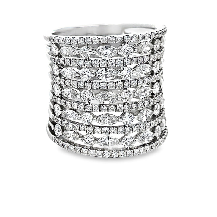Multi Row Diamond 18K White Gold Ring