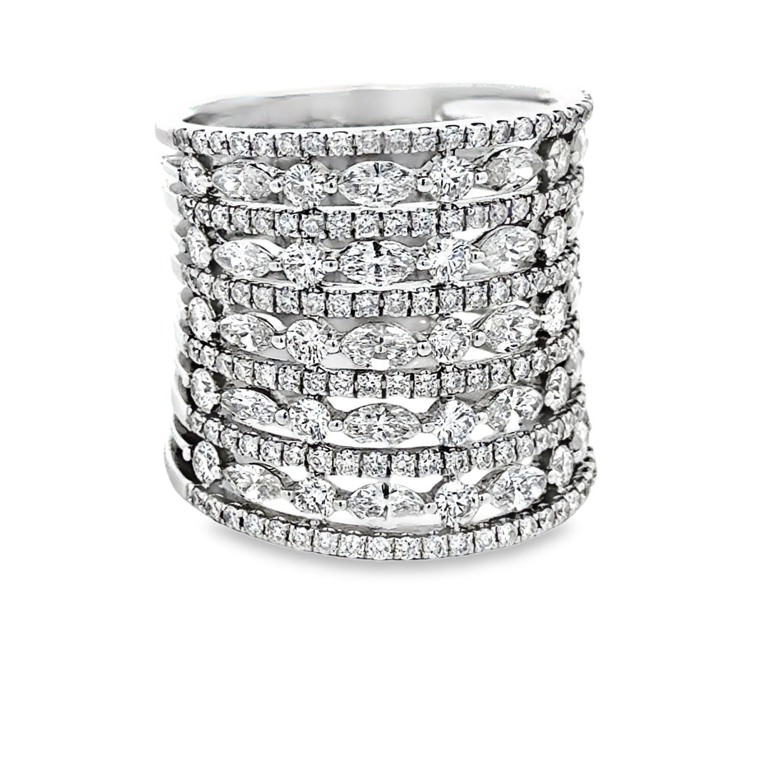 Multi Row Diamond 18K White Gold Ring