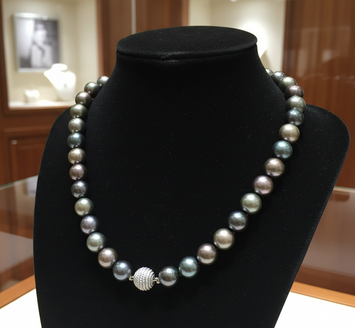 Fine Multi Color 10.50-12.30mm South Sea 18Kt White Gold Pearl Necklace