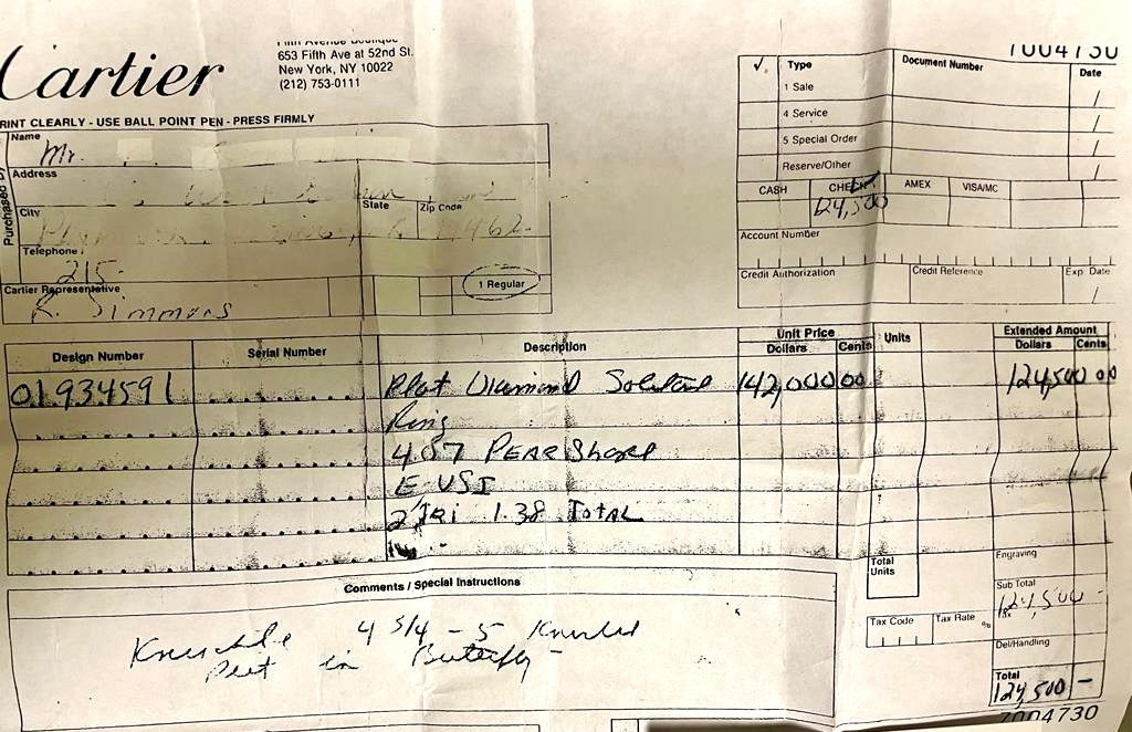 Cartier 4.07ct. Center Diamond and 1.38 cttw Side Trillion Diamond Platinum Engagement Ring (GIA Cert)