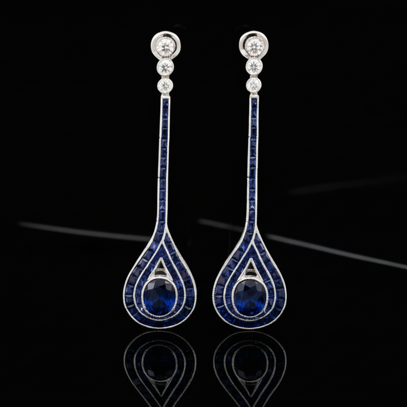 Sapphire and Diamond 14K White Gold Dangle Earrings