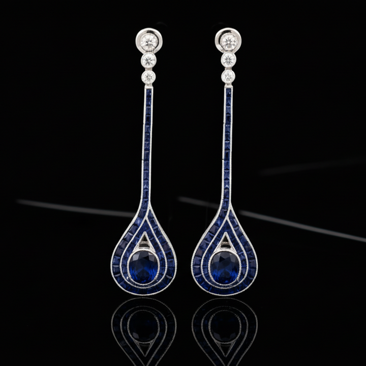 Sapphire and Diamond 14K White Gold Dangle Earrings