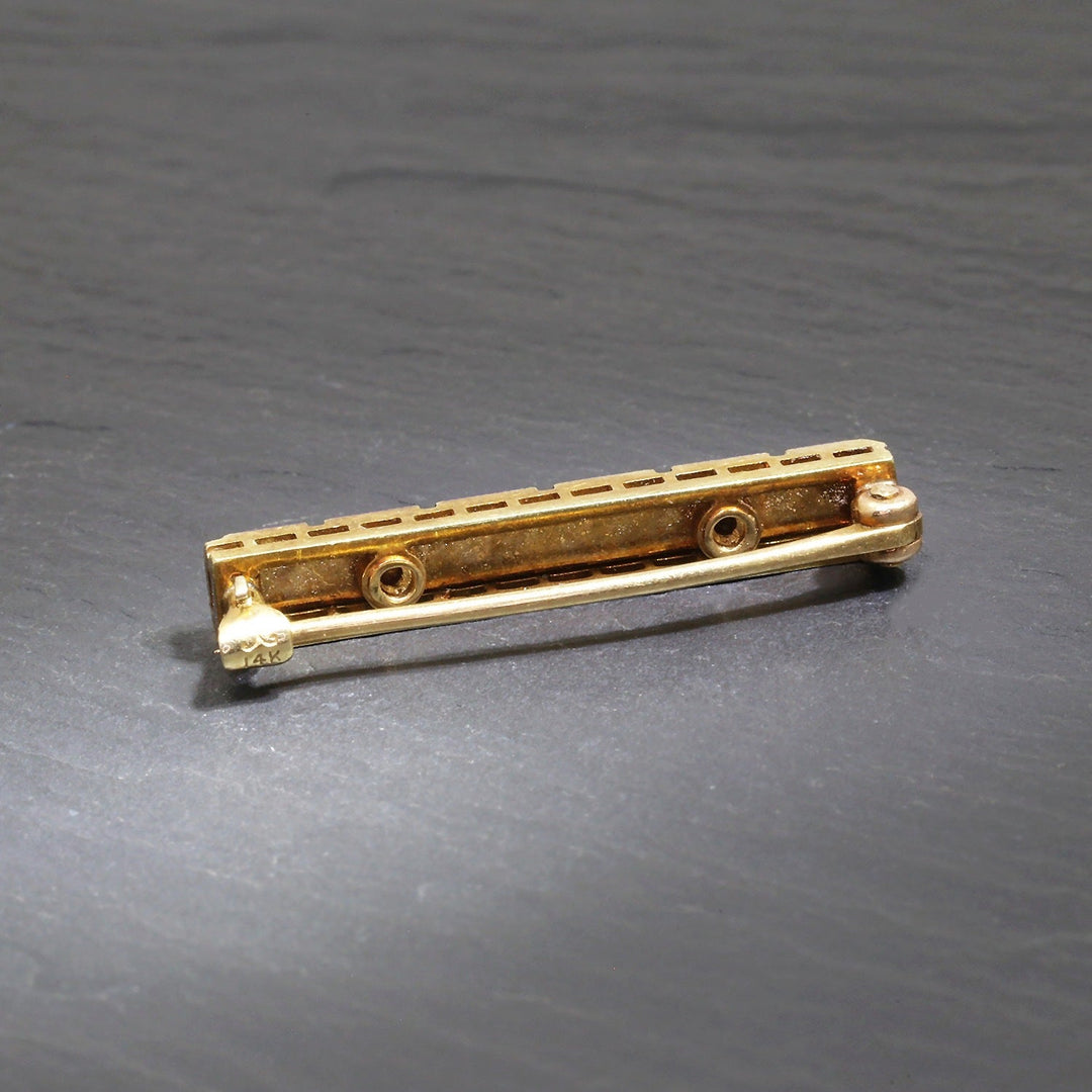 Vintage Pearl and Blue Enamel 14K Yellow Gold Brooch