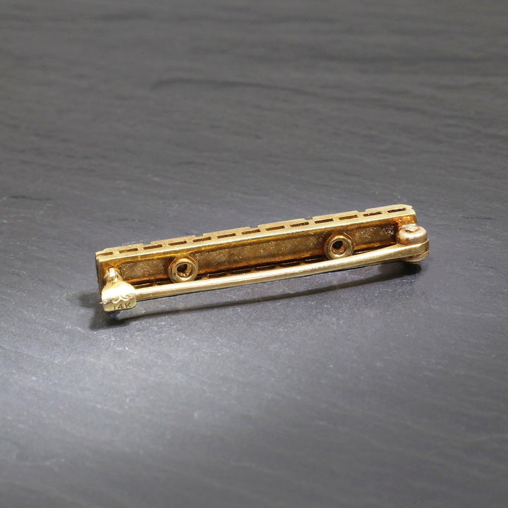 Vintage Pearl and Blue Enamel 14K Yellow Gold Brooch