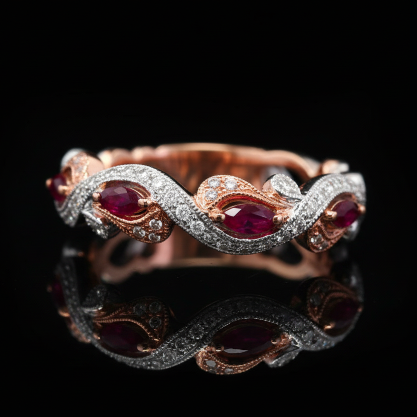 Effy Ruby, Diamond and White and Rose Gold Ring