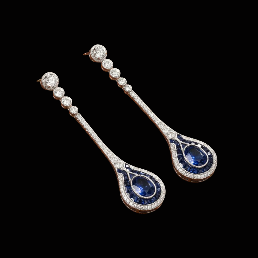 Sapphire and Diamond18K White Gold Dangle Earrings
