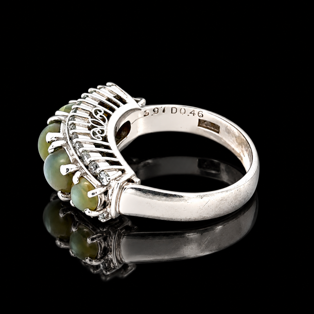 Estate 3.97cttw. Cat's Eye Chrysoberyl & Diamond Platinum Ring