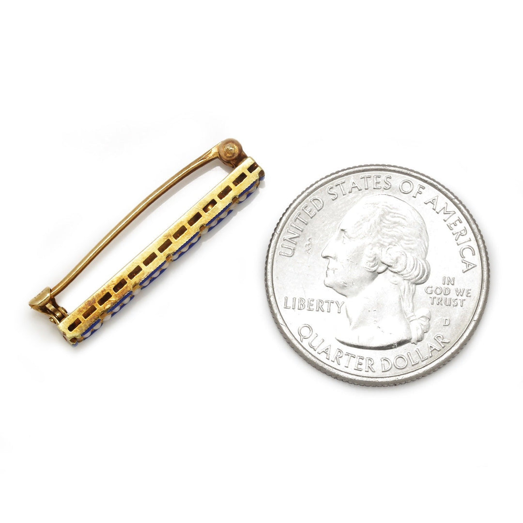Vintage Pearl and Blue Enamel 14K Yellow Gold Brooch