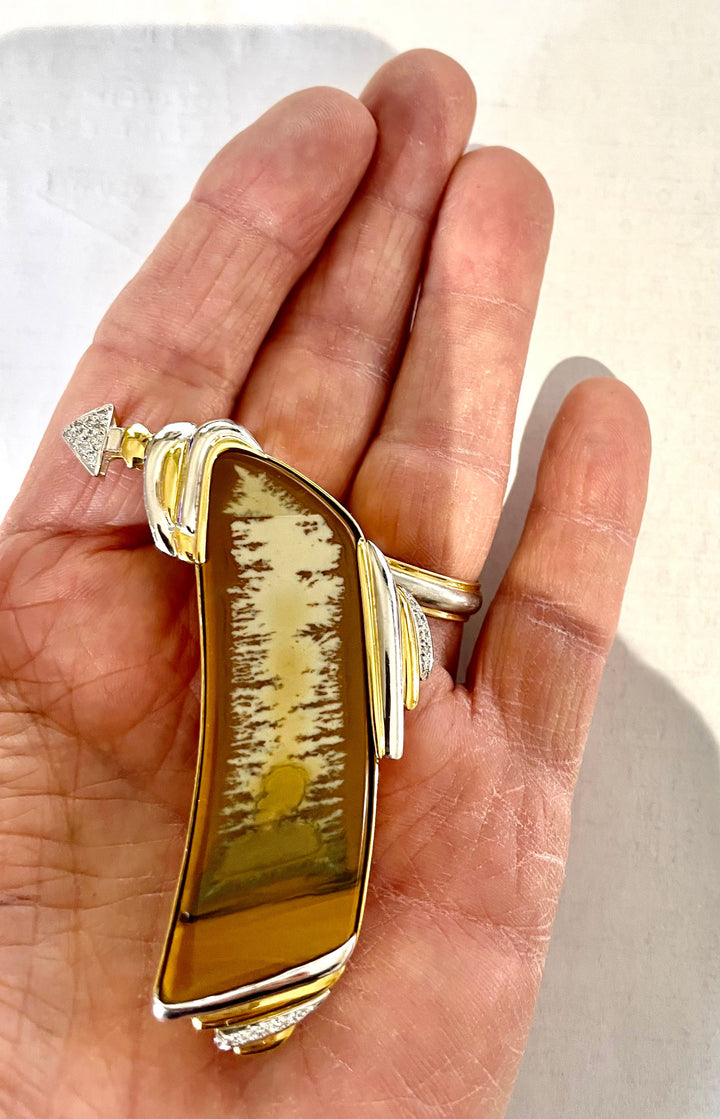 Dagon Gillespey Picture Jasper Diamond Platinum & 18K Yellow Gold Brooch
