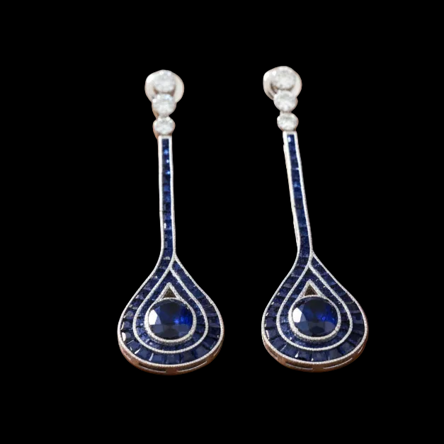 Sapphire and Diamond 14K White Gold Dangle Earrings