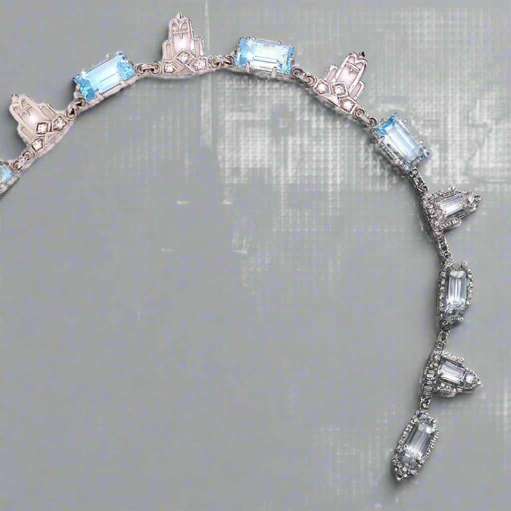 18K White Gold, Diamond and Blue Topaz Newport Necklace