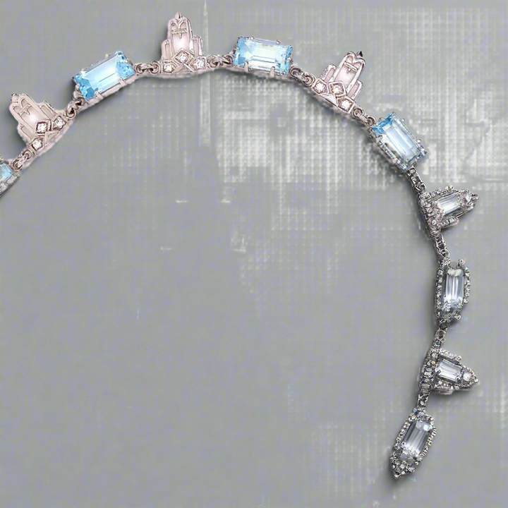 18K White Gold, Diamond and Blue Topaz Newport Necklace