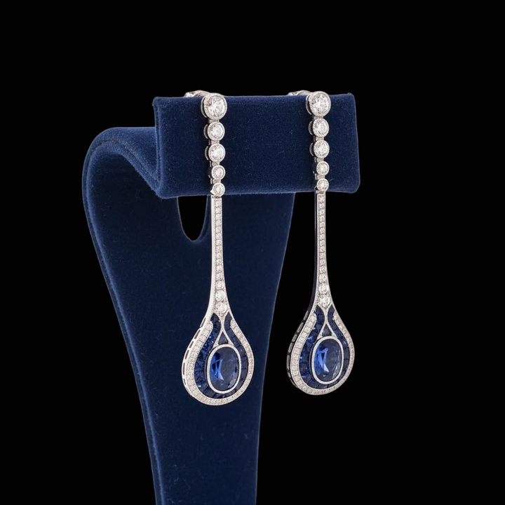 Sapphire and Diamond18K White Gold Dangle Earrings