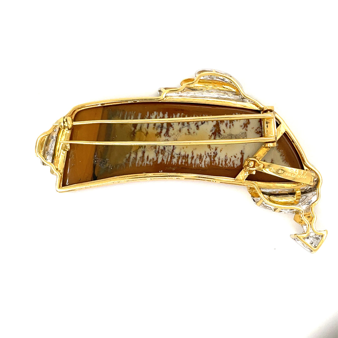 Dagon Gillespey Picture Jasper Diamond Platinum & 18K Yellow Gold Brooch