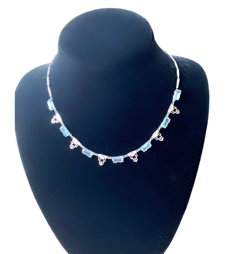 Blue Topaz and Diamond 18K White Gold Necklace