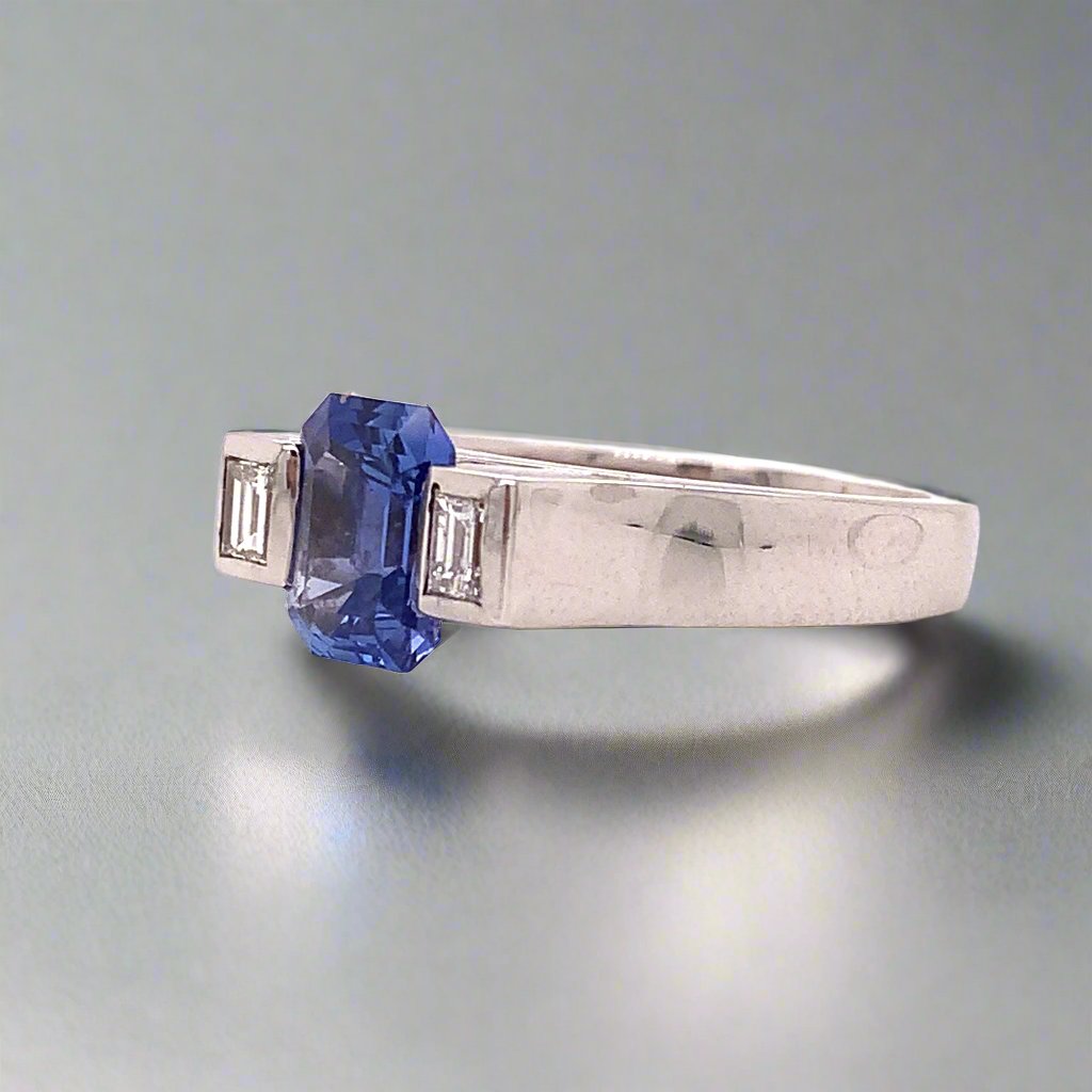 Ceylon Sapphire and Natural Diamond Platinum Ring