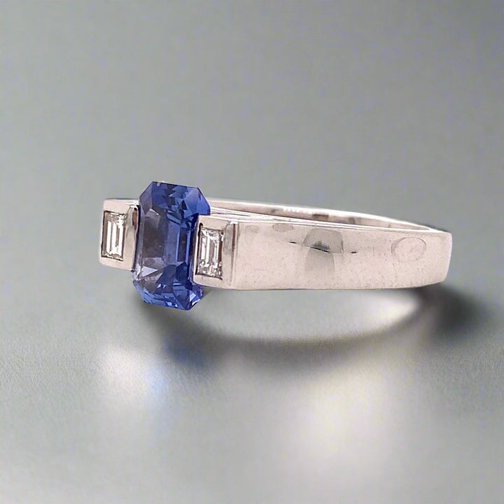 Ceylon Sapphire and Natural Diamond Platinum Ring