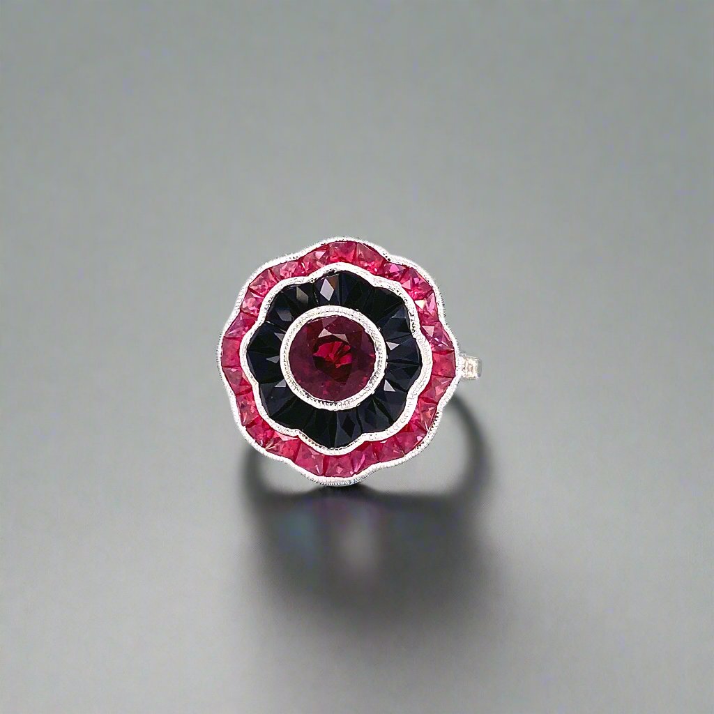 Delmonico Ruby and Onyx Diamond Ring