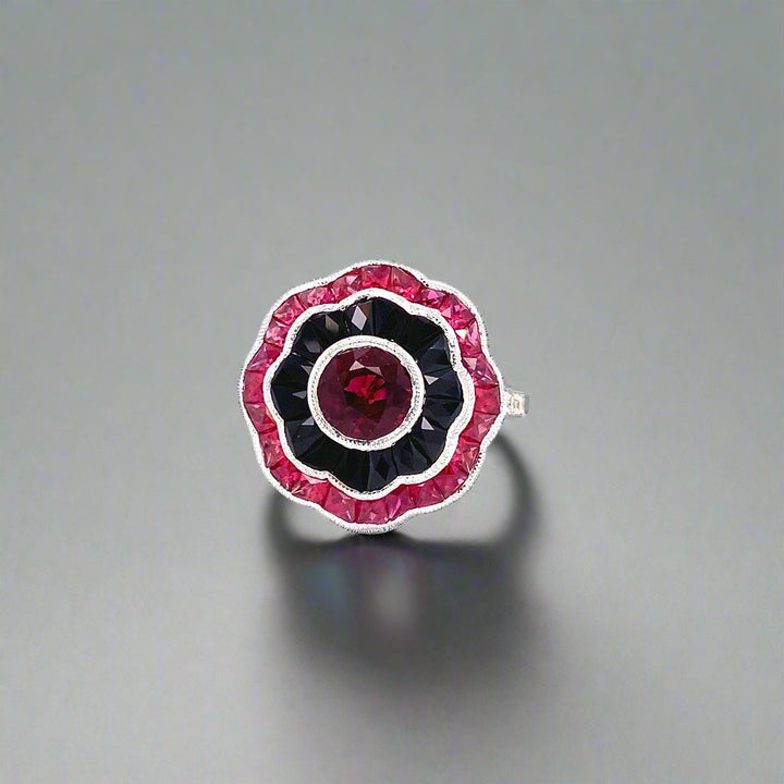 Delmonico Ruby and Onyx Diamond Ring