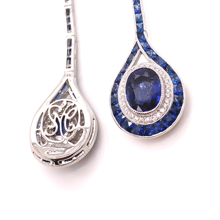 Sapphire and Diamond 14K White Gold Dangle Earrings