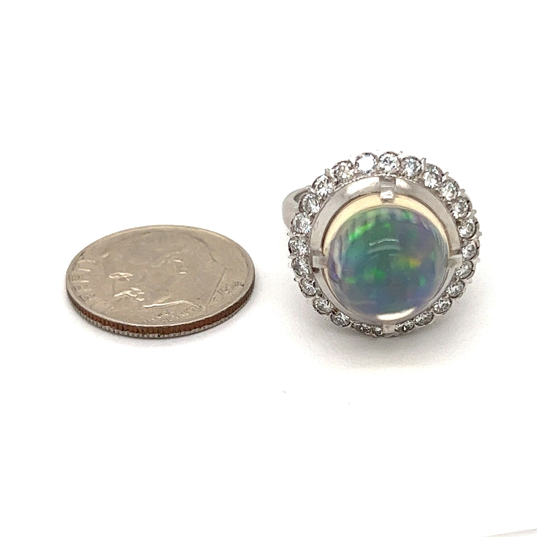 Opal and Diamond Platinum Halo Ring