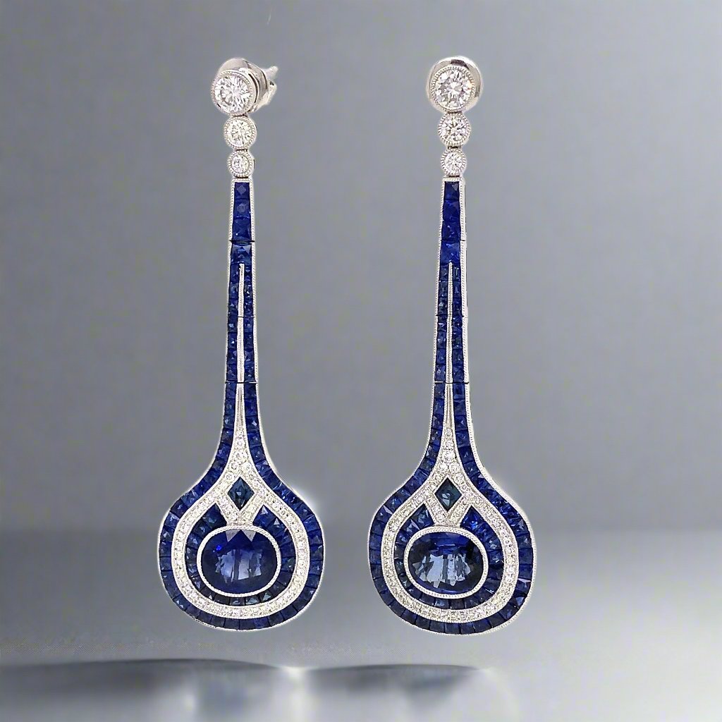 Oval Sapphire and Diamond 18K Earrings