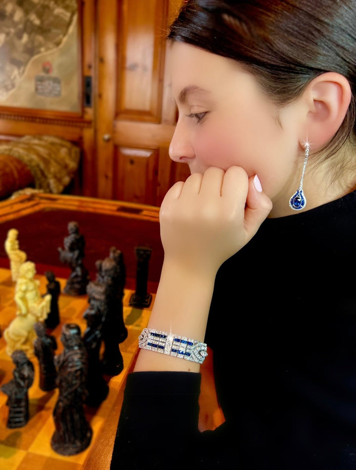 Diamond and Sapphire 18K White Gold Earrings