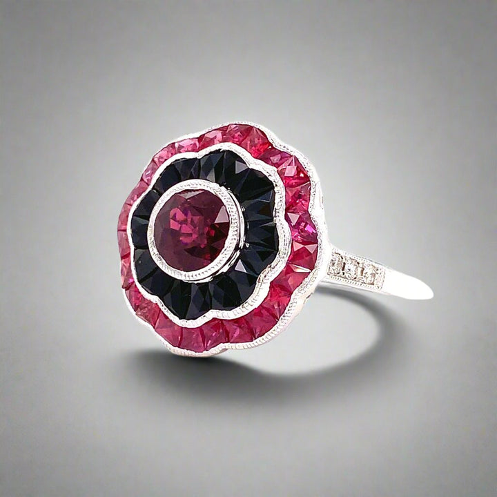 Delmonico Ruby and Onyx Diamond Ring