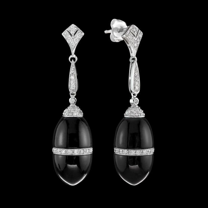Onyx and Diamond 14K White Gold Earrings